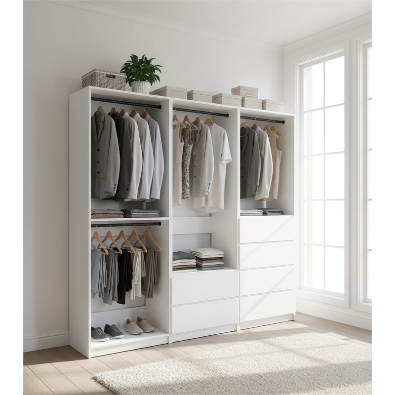 Klair Living Prosper White Freestanding Walk in Wood Closet System in Oak