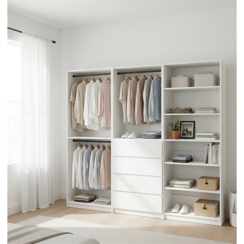 Klair Living Prosper White Freestanding Walk in Wood Closet System in Oak