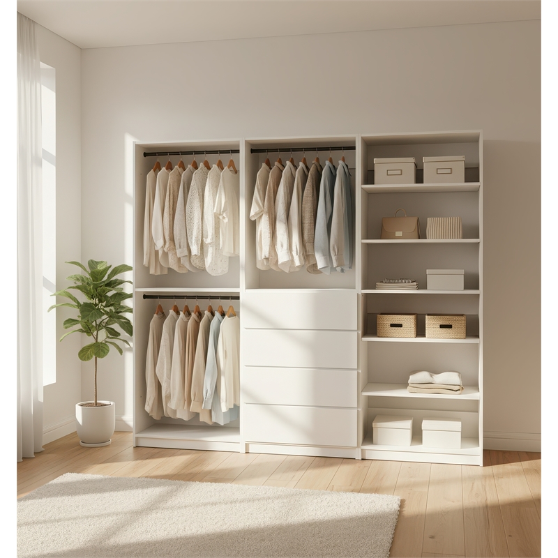 Klair Living Prosper White Freestanding Walk in Wood Closet System in Oak