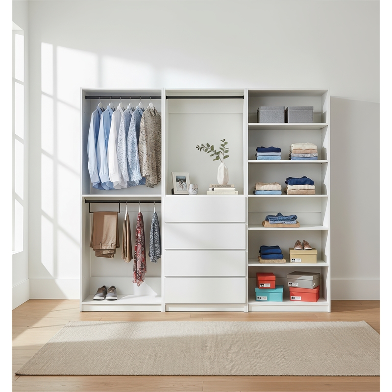 Klair Living Prosper White Freestanding Walk in Wood Closet System in Oak