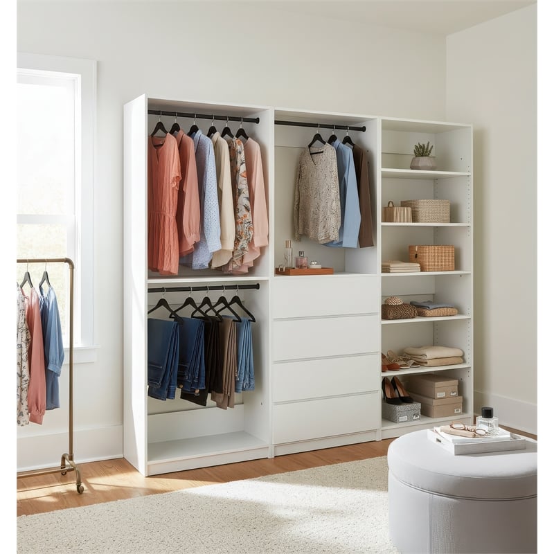 Klair Living Prosper White Freestanding Walk in Wood Closet System in Oak