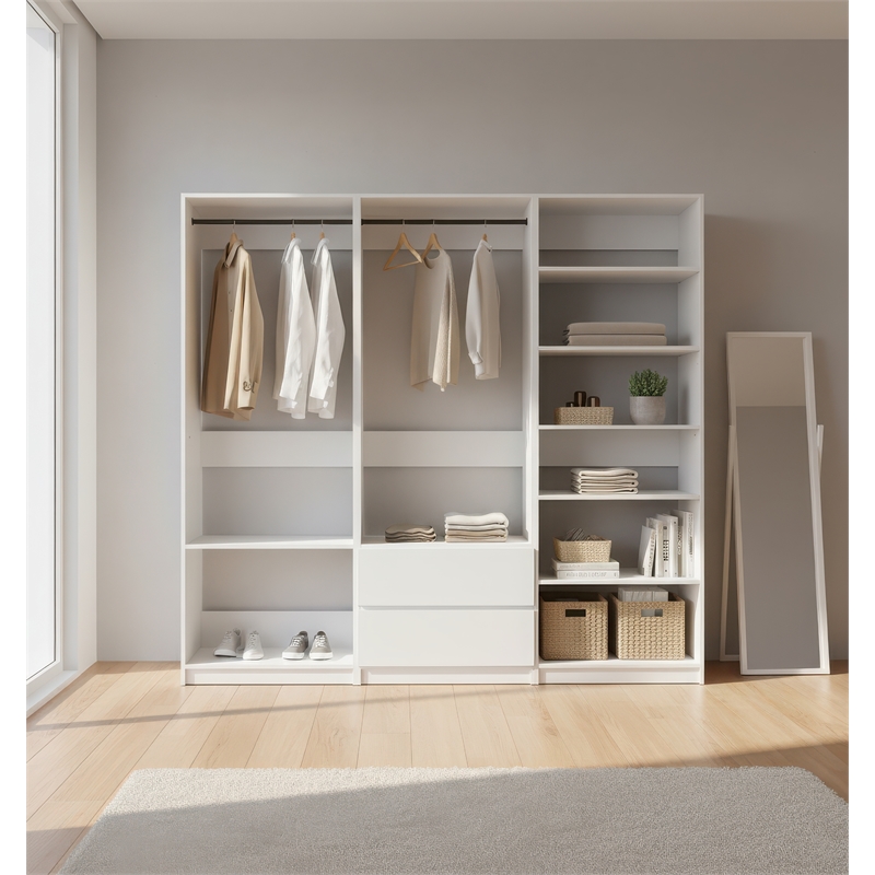 Klair Living Prosper White Freestanding Walk in Wood Closet System in Oak