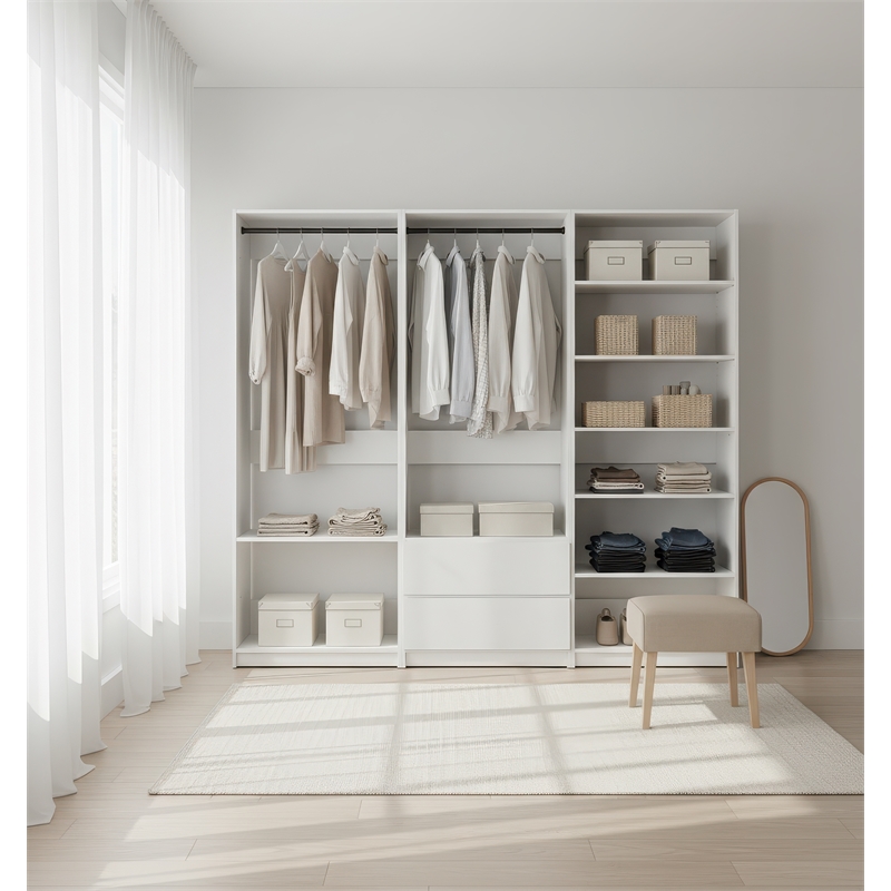 Klair Living Prosper White Freestanding Walk in Wood Closet System in Oak