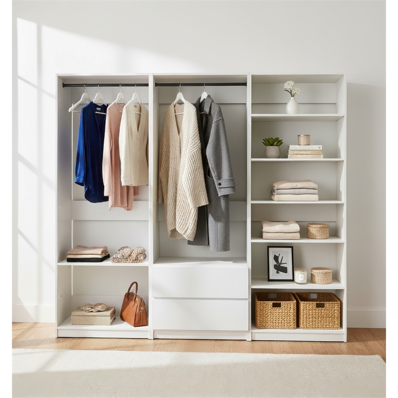 Klair Living Prosper White Freestanding Walk in Wood Closet System in Oak