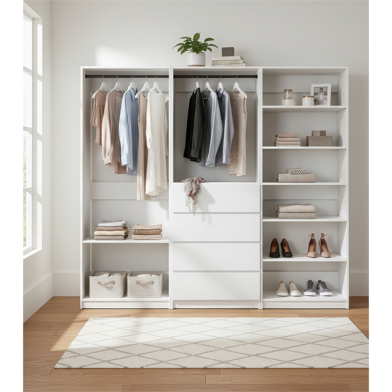 Klair Living Prosper White Freestanding Walk in Wood Closet System in Oak