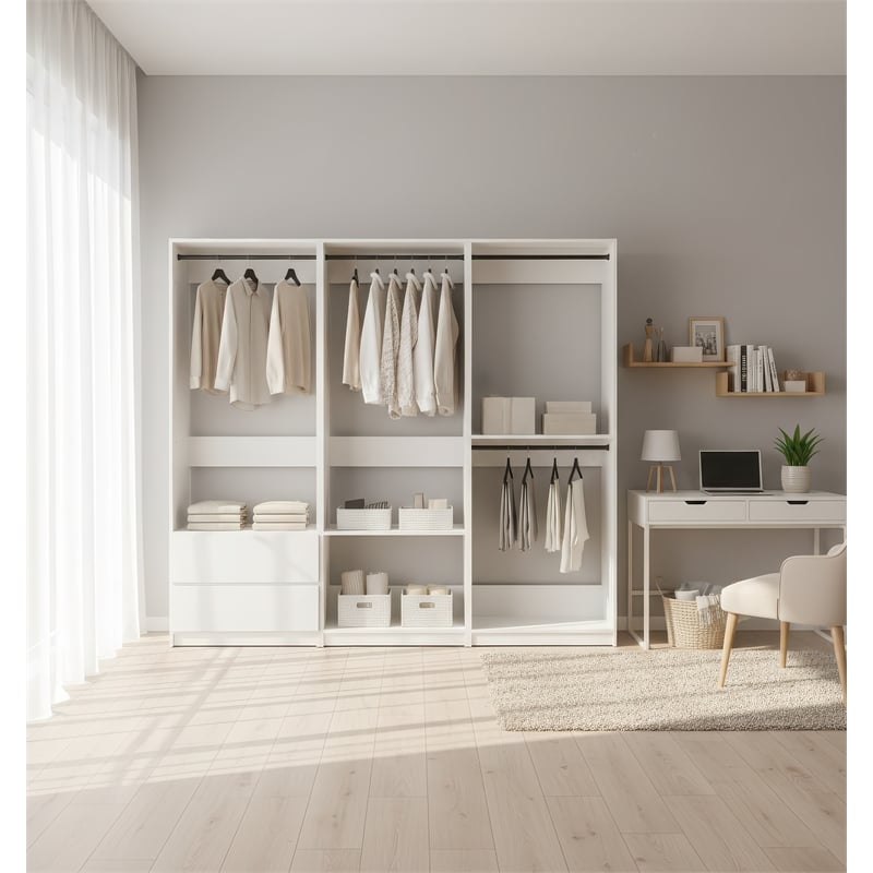 Klair Living Prosper White Freestanding Walk in Wood Closet System in Oak