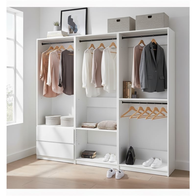Klair Living Prosper White Freestanding Walk in Wood Closet System in Oak