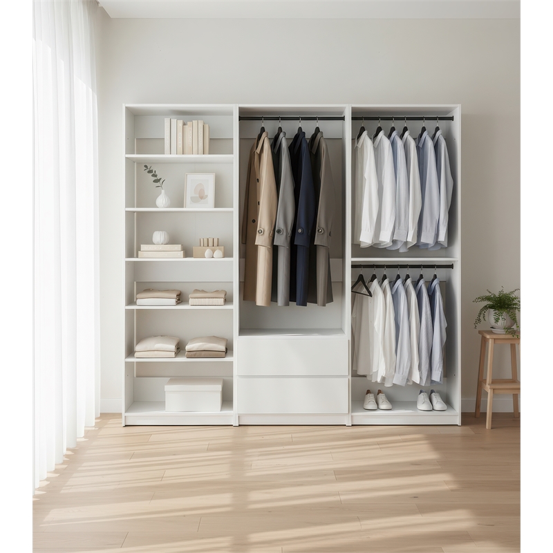 Klair Living Prosper White Freestanding Walk in Wood Closet System in Oak