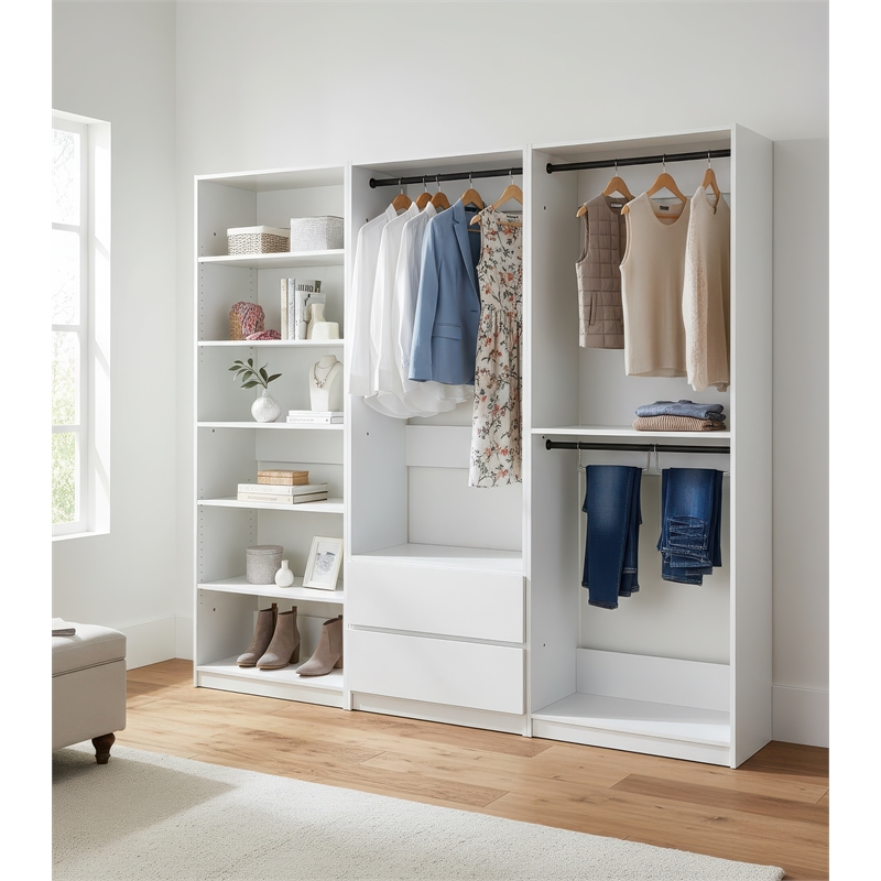 Klair Living Prosper White Freestanding Walk in Wood Closet System in Oak