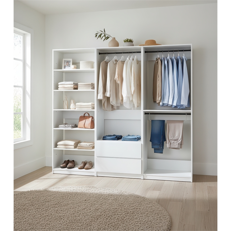 Klair Living Prosper White Freestanding Walk in Wood Closet System in Oak
