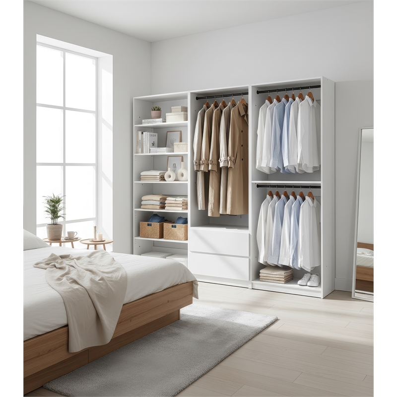 Klair Living Prosper White Freestanding Walk in Wood Closet System in Oak