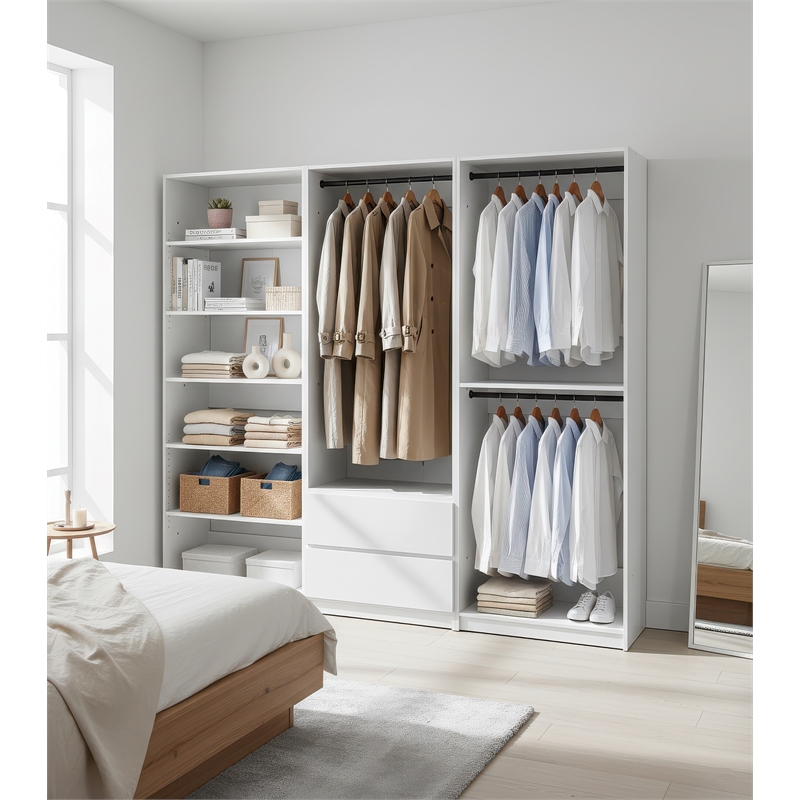Klair Living Prosper White Freestanding Walk in Wood Closet System in Oak