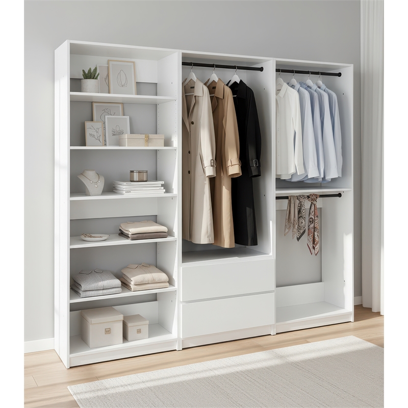 Klair Living Prosper White Freestanding Walk in Wood Closet System in Oak