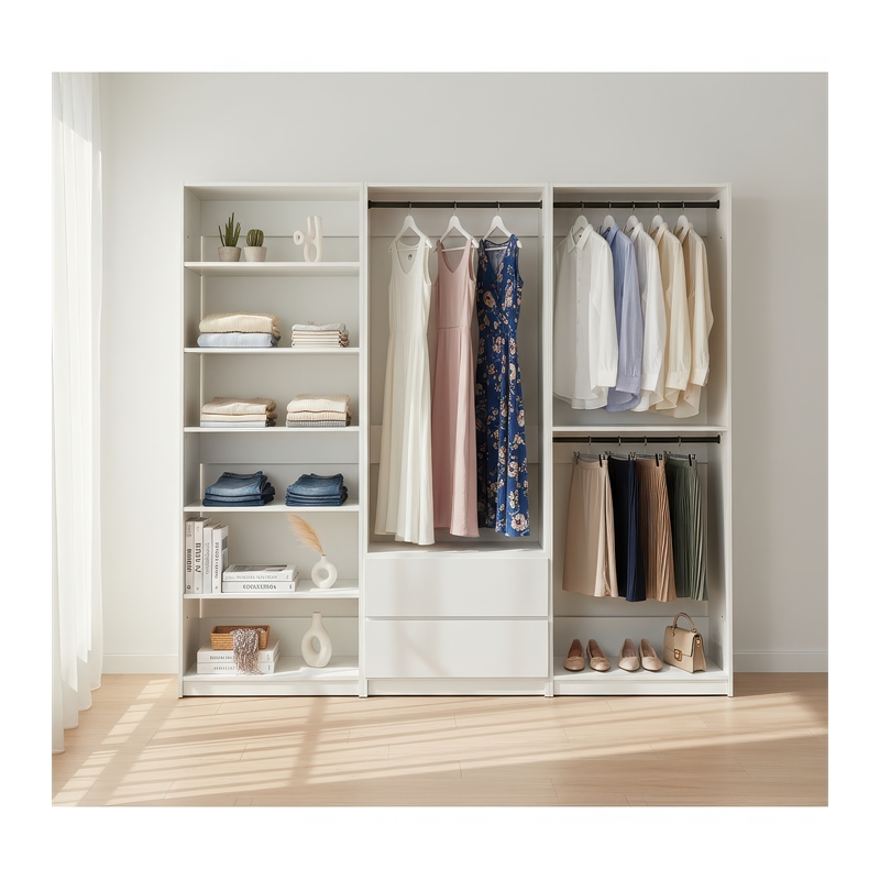 Klair Living Prosper White Freestanding Walk in Wood Closet System in Oak