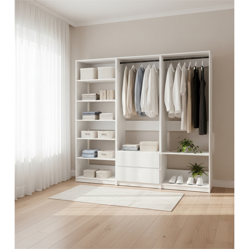 Klair Living Prosper White Freestanding Walk in Wood Closet System in Oak