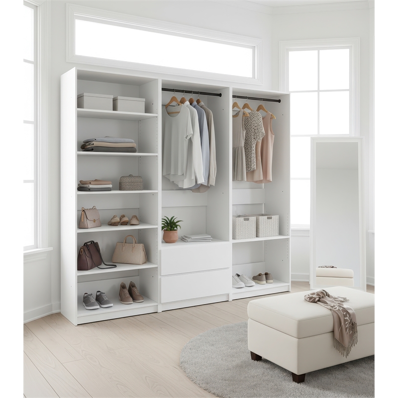 Klair Living Prosper White Freestanding Walk in Wood Closet System in Oak