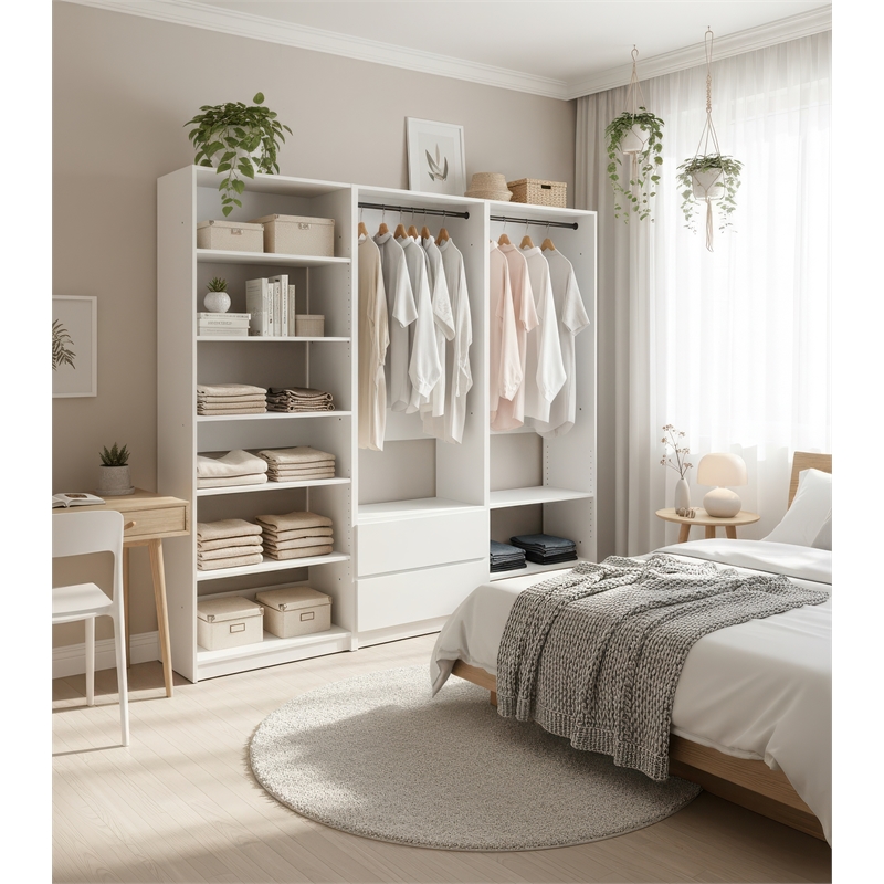 Klair Living Prosper White Freestanding Walk in Wood Closet System in Oak