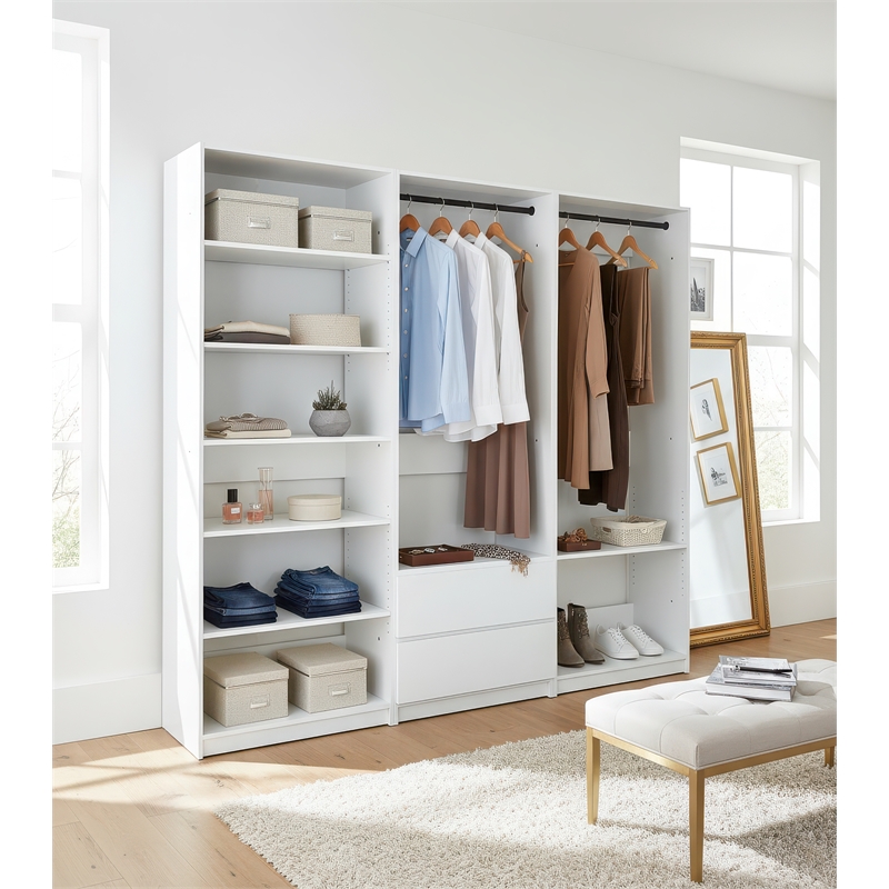 Klair Living Prosper White Freestanding Walk in Wood Closet System in Oak
