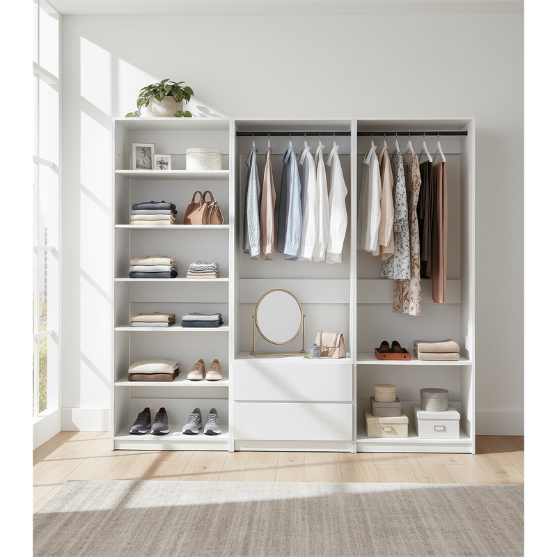 Klair Living Prosper White Freestanding Walk in Wood Closet System in Oak