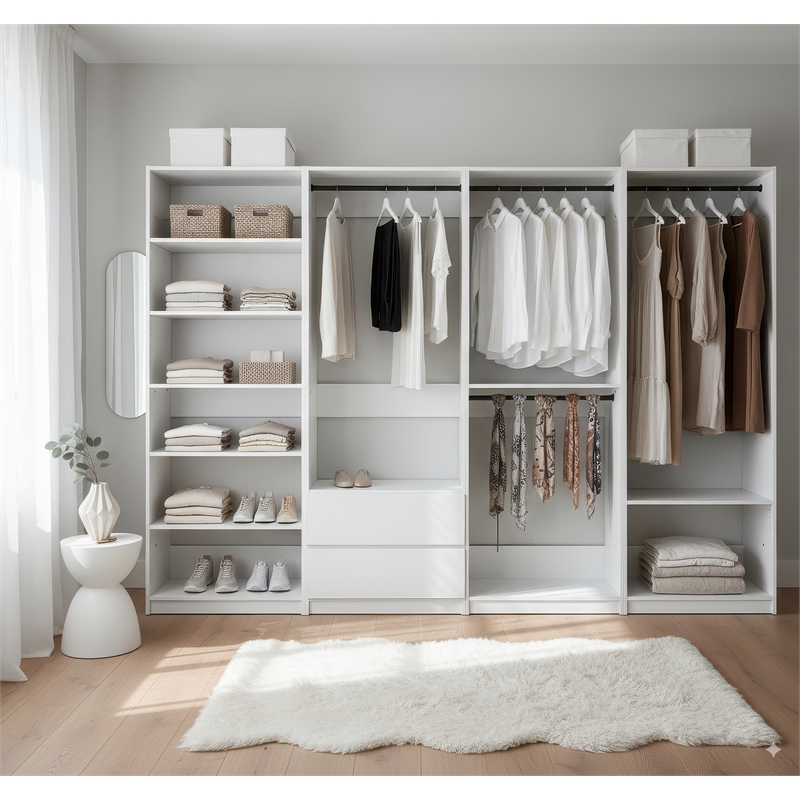 Klair Living Prosper White Freestanding Walk in Wood Closet System in Oak