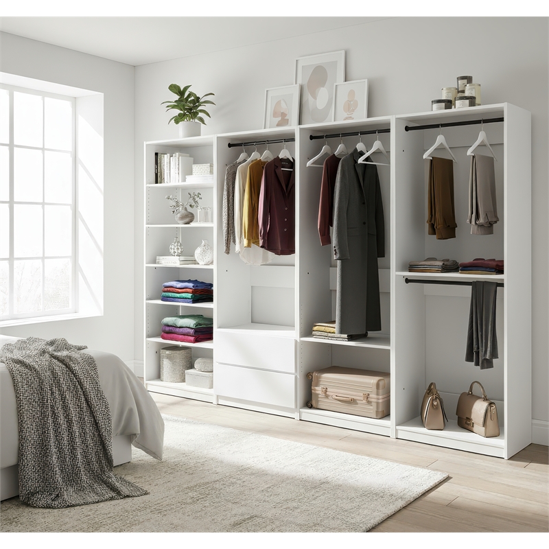 Klair Living Prosper White Freestanding Walk in Wood Closet System in Oak