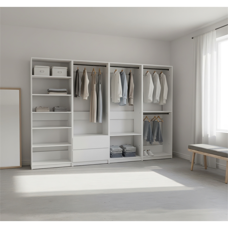 Klair Living Prosper White Freestanding Walk in Wood Closet System in Oak