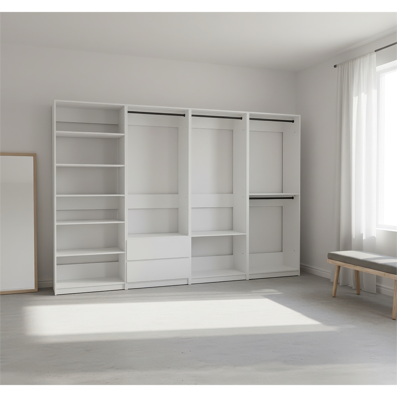 Klair Living Prosper White Freestanding Walk in Wood Closet System in Oak