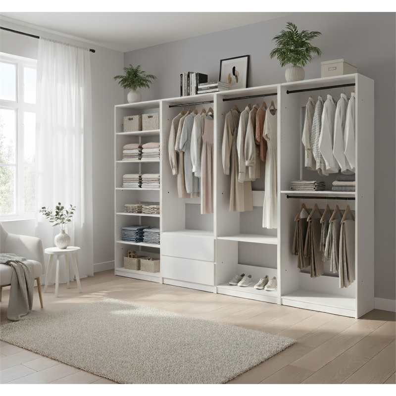 Klair Living Prosper White Freestanding Walk in Wood Closet System in Oak