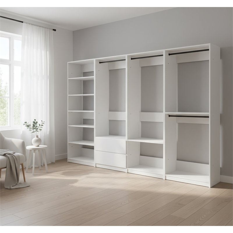 Klair Living Prosper White Freestanding Walk in Wood Closet System in Oak