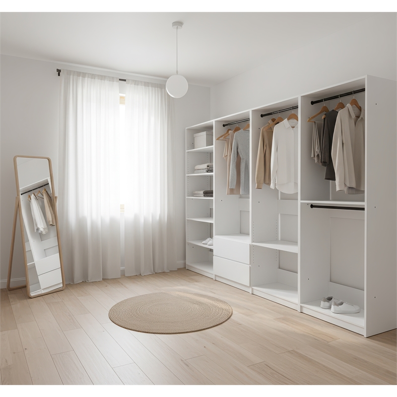 Klair Living Prosper White Freestanding Walk in Wood Closet System in Oak