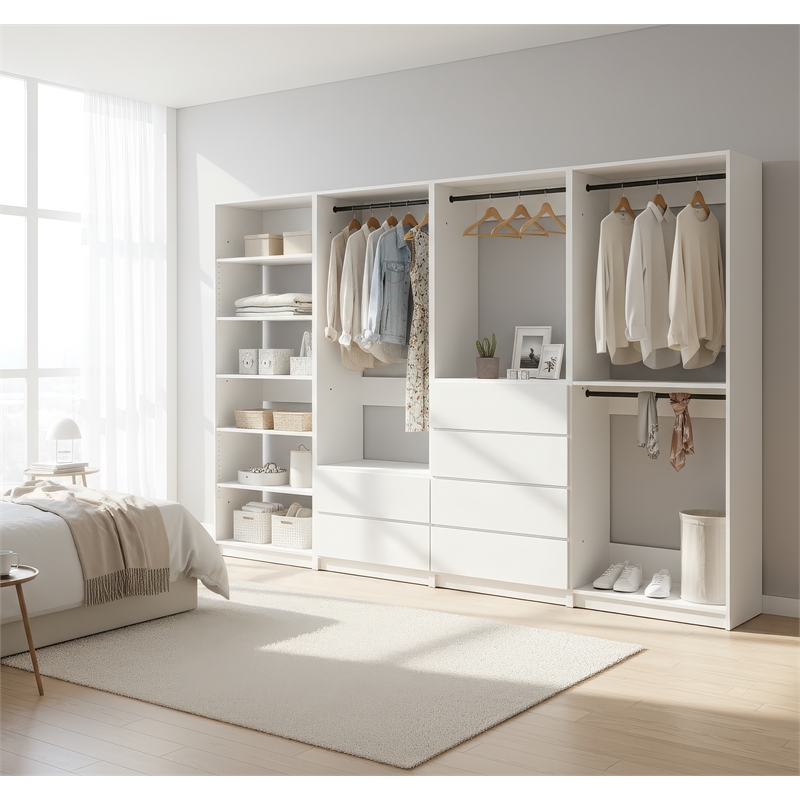 Klair Living Prosper White Freestanding Walk in Wood Closet System in Oak