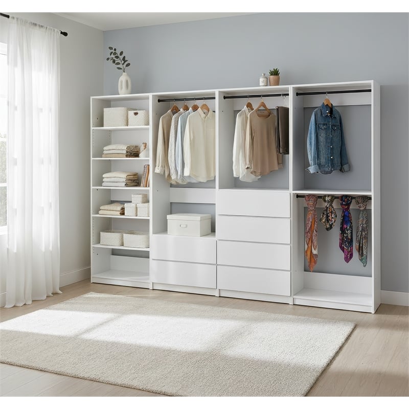 Klair Living Prosper White Freestanding Walk in Wood Closet System in Oak