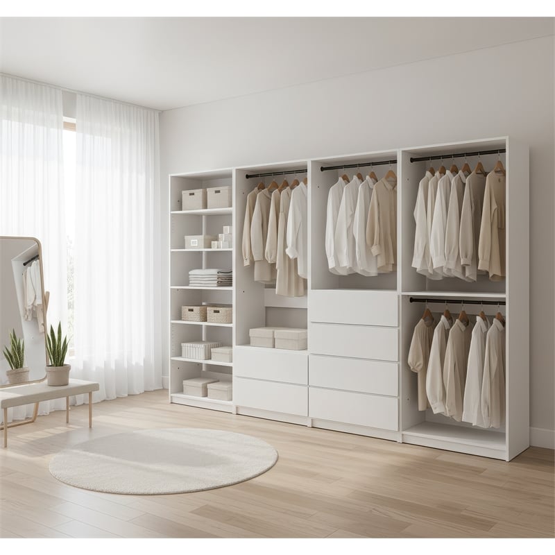 Klair Living Prosper White Freestanding Walk in Wood Closet System in Oak
