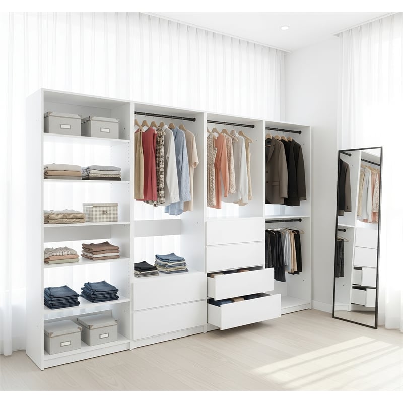 Klair Living Prosper White Freestanding Walk in Wood Closet System in Oak