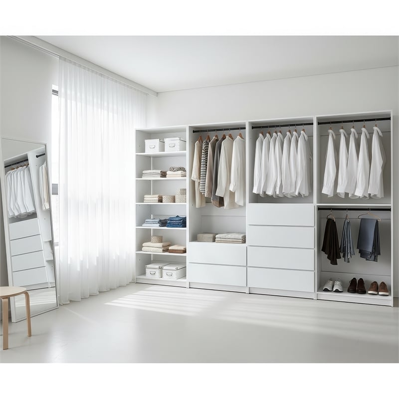 Klair Living Prosper White Freestanding Walk in Wood Closet System in Oak