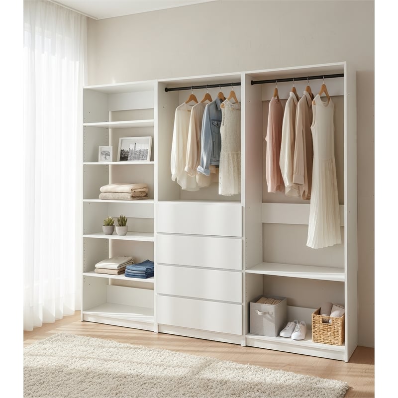 Klair Living Prosper White Freestanding Walk in Wood Closet System in Oak