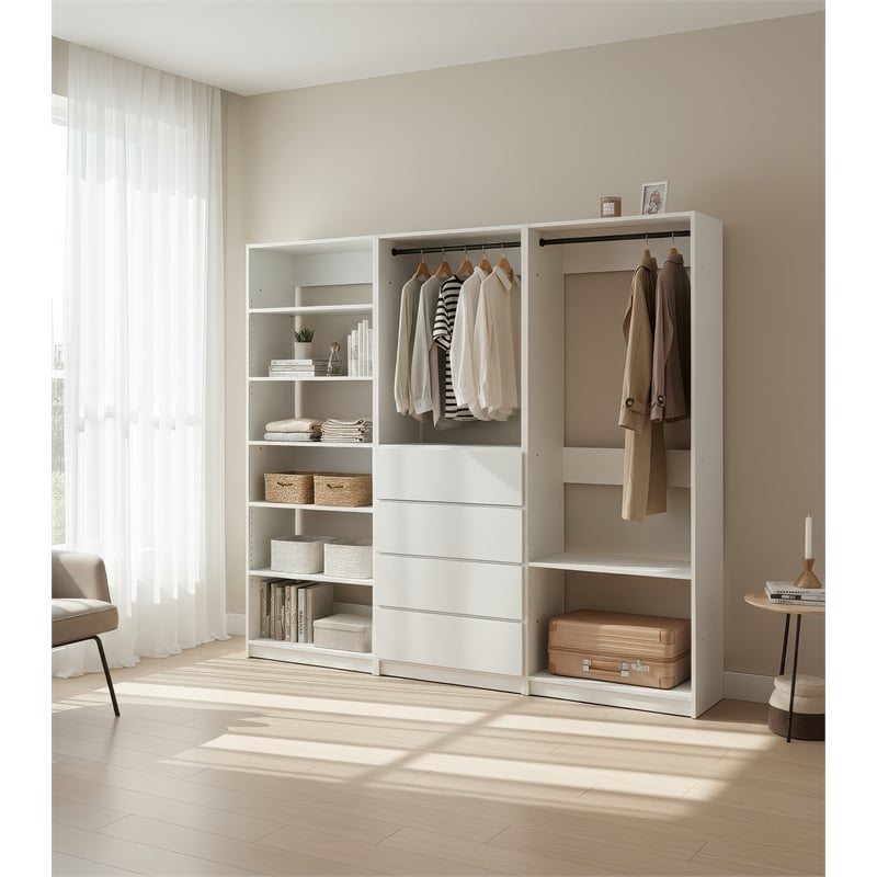 Klair Living Prosper White Freestanding Walk in Wood Closet System in Oak
