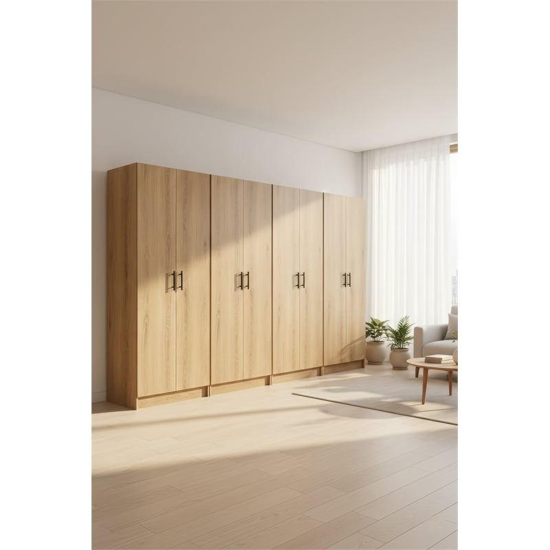 Klair Living Modex Multi-Purpose Utility Storage Cabinet (4-Piece Set) in Oak