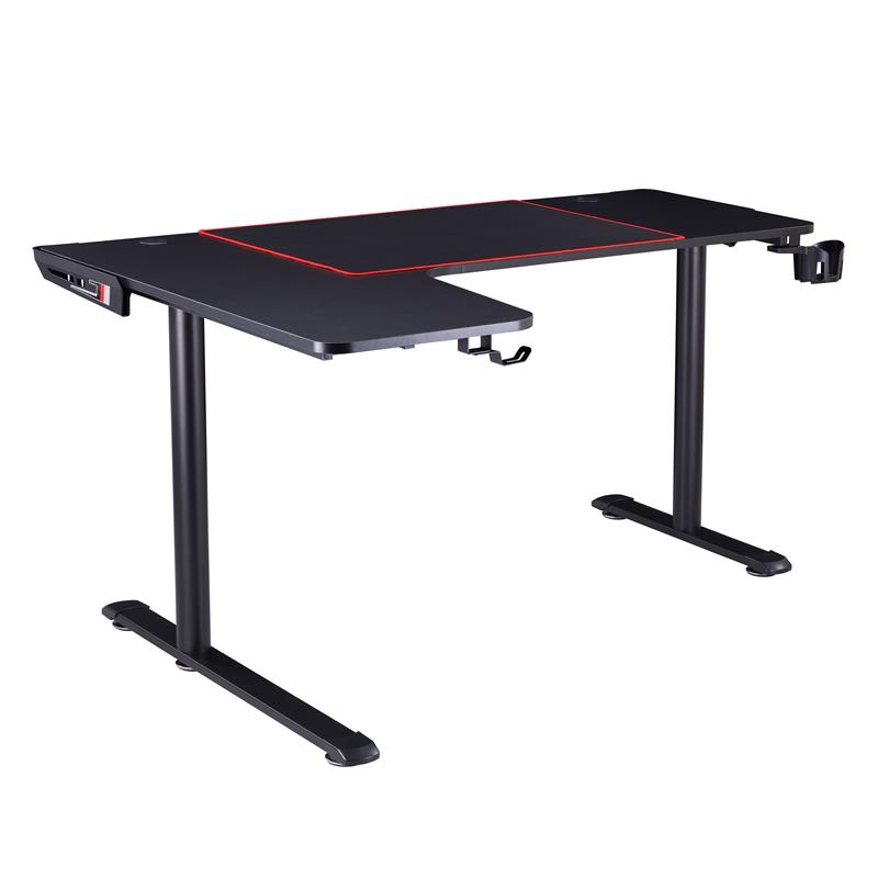 Urbanpro Modern Metal Gaming Desk with Built-in Outlets in Black