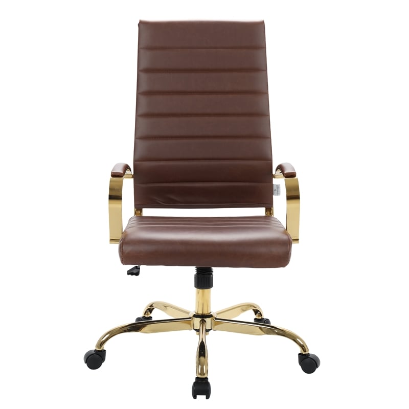 Urbanpro Modern High-Back Leather Office Chair With Gold Frame in Brown