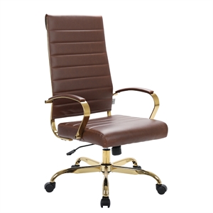 Urbanpro Modern High-Back Leather Office Chair With Gold Frame in Brown