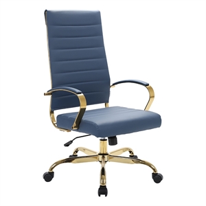 UrbanPro Modern Faux Leather/Steel High-Back Office Chair in Navy Blue/Gold