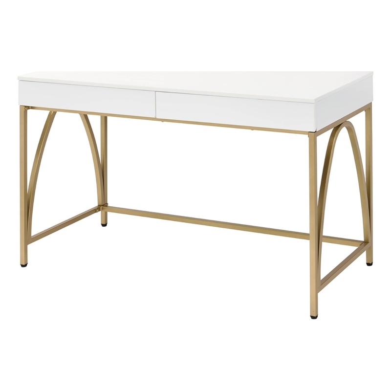 UrbanPro Contemporary Wood Writing Desk in White High Gloss/Gold