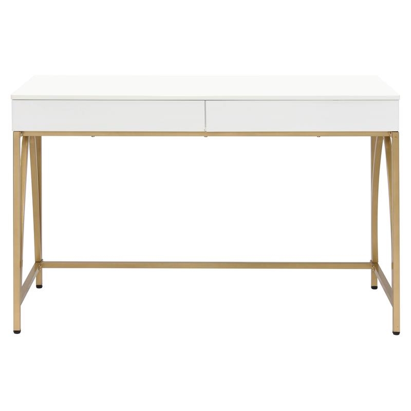 UrbanPro Contemporary Wood Writing Desk in White High Gloss/Gold