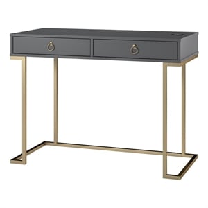 UrbanPro Contemporary Wood Computer Desk in Graphite Gray/Gold