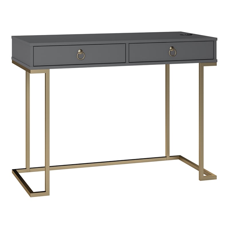 UrbanPro Contemporary Wood Computer Desk in Graphite Gray/Gold