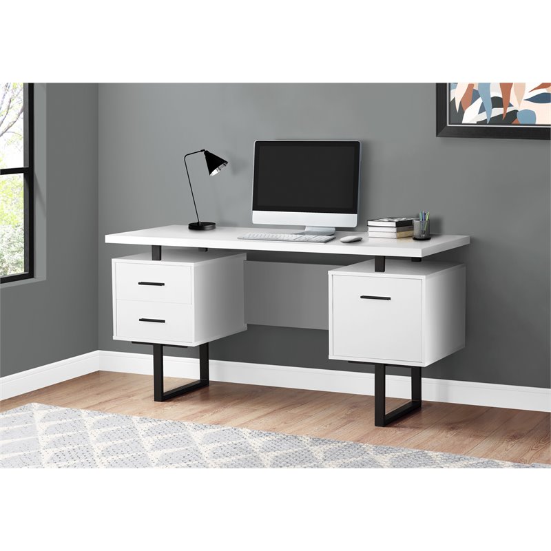 Urbanpro Contemporary Revesible Wooden Floating Computer Desk in White and Black