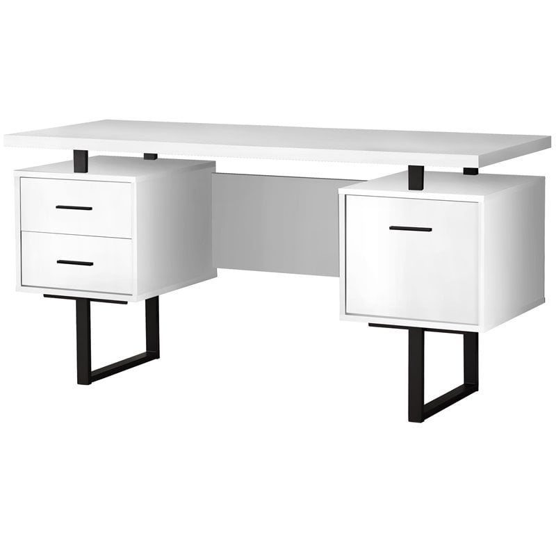 Urbanpro Contemporary Revesible Wooden Floating Computer Desk in White and Black
