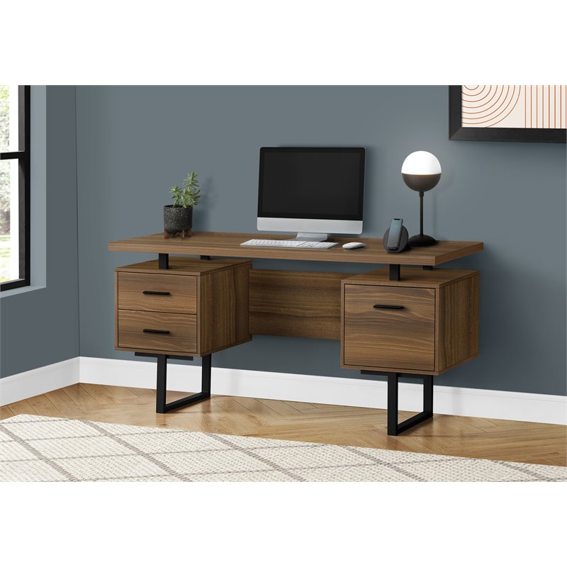 Urbanpro Modern Revesible Wooden Floating Computer Desk in Walnut and Black