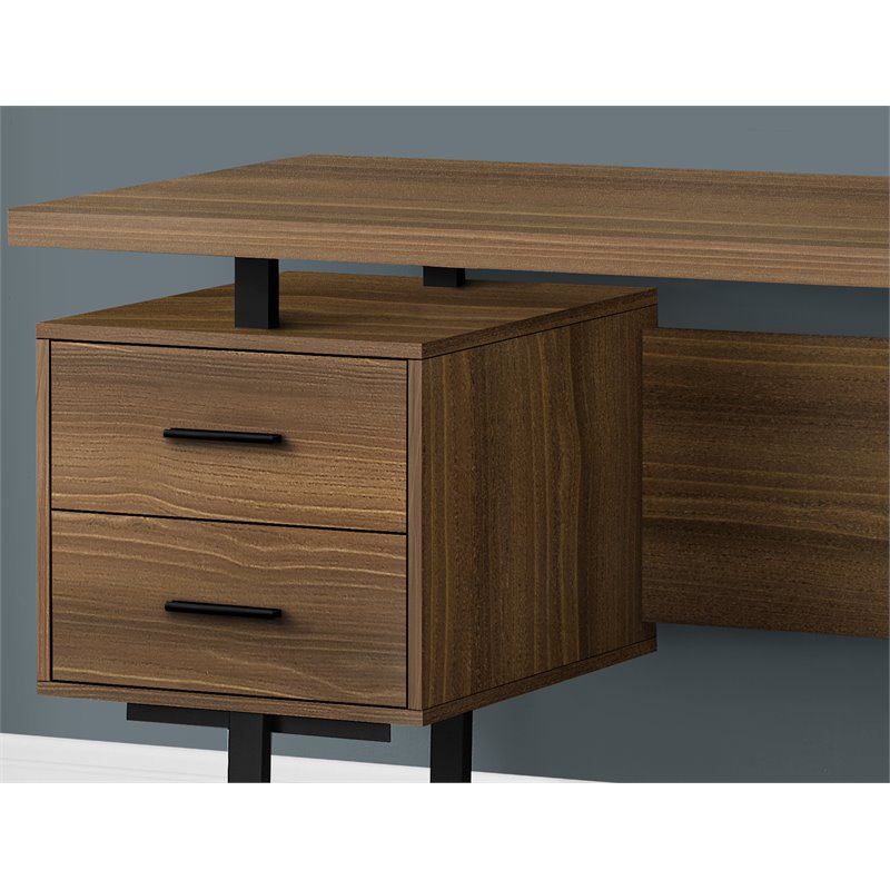 Urbanpro Modern Revesible Wooden Floating Computer Desk in Walnut and Black